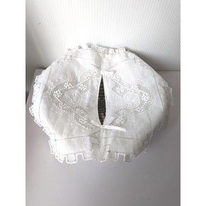 Vintage Bread Basket Cover Linen Embroidered Lace White Wedding Dinner Church